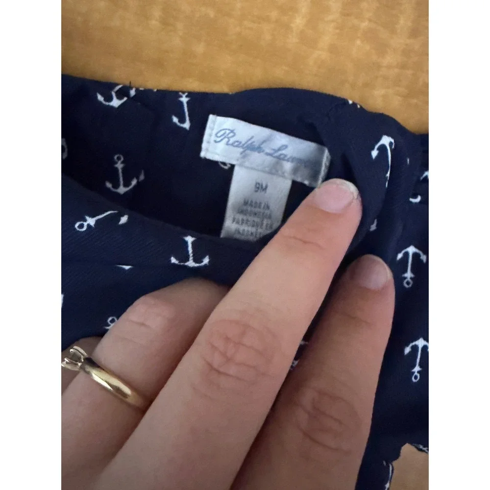 Ralph Lauren Baby Girls Navy Blue Anchor Print Pique Dress 9M Nautical Preppy